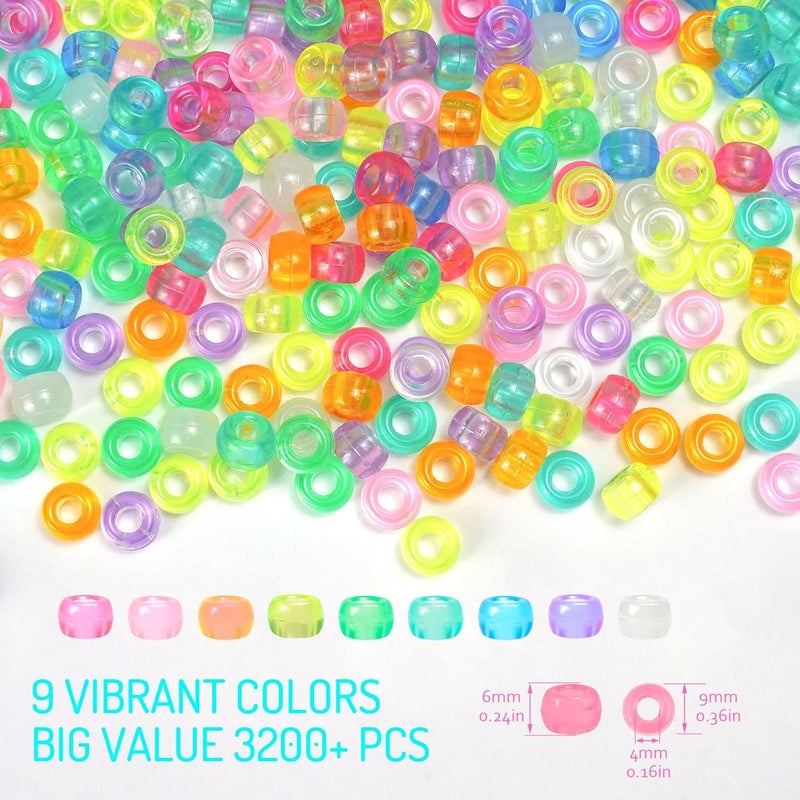 Sunlode 3200+pcs Glow in The Dark Pony Beads for Bracelets, 6x9mm Acrylic Neon Halloween Beads Rave Kandi Charms Kids Hair UV Bead for Braids Girls DIY Jewelry Making Crafts Party Supplies - Image 4